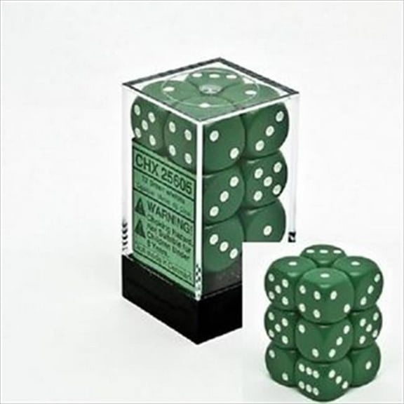 Chessex Manufacturing 25605 Opaque Green With White - 16 mm Six Sided Dice Set Of 12