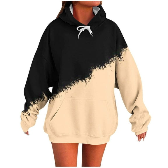 Olyvenn Hoodies for Women Aesthetics Cute Long Sleeve Sweatshirt Contrasting Color Casual Pullover Tops Fall Fashion Clothes Beige M