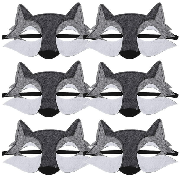 ColoMX 6 máscaras de lobo de fieltro, máscara de media cara, máscara de animal, disfraz de Halloween, máscara de cosplay