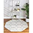 thumbnail image 3 of Unique Loom 3151506 5 x 5 ft. Geometric Trellis Frieze Octagon Rug, Ivory, 3 of 15