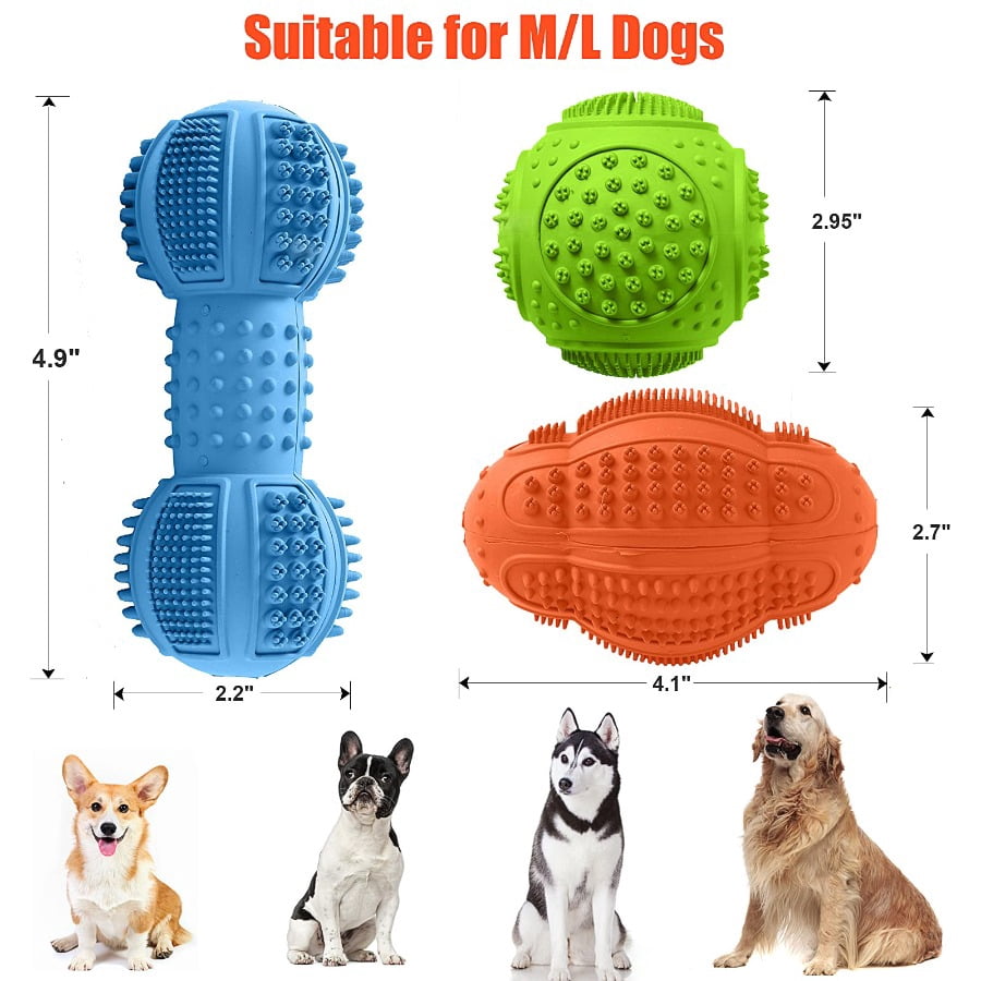 Durable Natural Rubber Dog Chew Toys 3-Pack, Tough Indestructible Dental Chews for Aggressive Chewers, Teeth Cleaning Gum Massage Interactive Toys, Perfect for Medium and Large Dogs Breeds