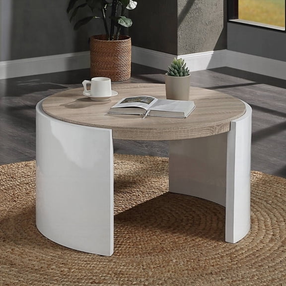The Oak and White High Gloss 1-Drawer Coffee Table for Living Room - Spacious & Easy to Clean