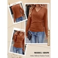 thumbnail image 7 of NFTOEIULA Women Cross-Over V Neck Waist Pleated Long Sleeve Temperament Top, 7 of 7