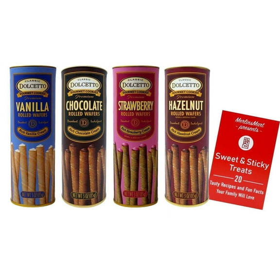 Dolcetto Premium Cream Filled Rolled Wafers | Gourmet Cookies Baked 4 Flavor Variety Pack Vanilla, Chocolate, Strawberry, Hazelnut   MerlinsMart Zine