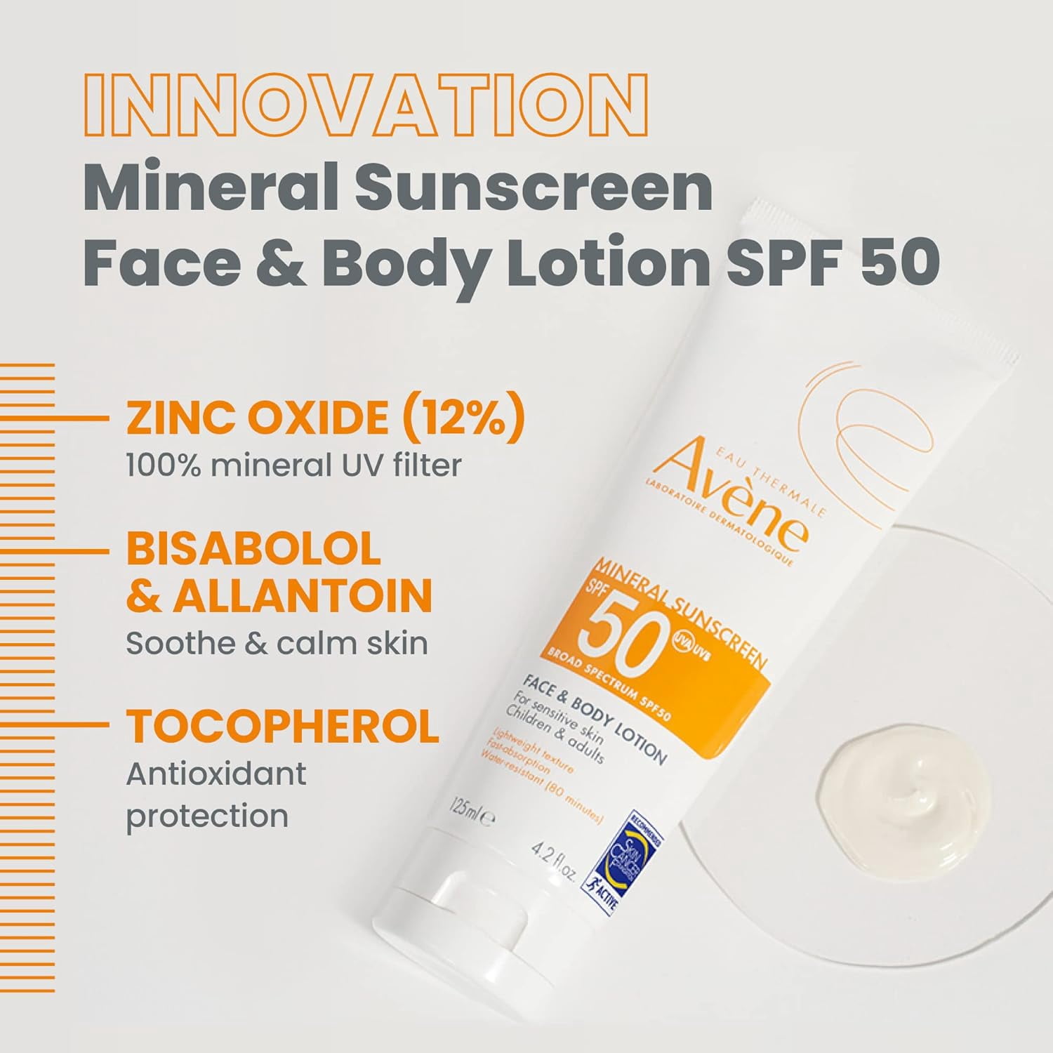 Avene Mineral Sunscreen SPF 50 Face and Body Lotion - Broad Spectrum SPF & Antioxidant Protection - Face & Body Sunscreen, 4.2 fl oz