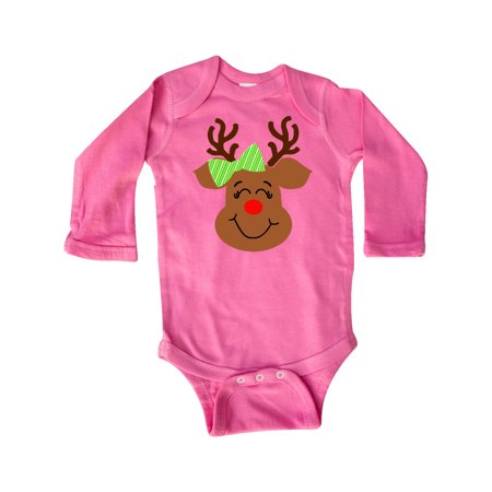 

Inktastic Cute Reindeer with Green Bow Gift Baby Boy or Baby Girl Long Sleeve Bodysuit