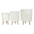 thumbnail image 3 of Set of 3 Contemporary White Fiber Clay Cylindrical Planter Pots With Wooden Feet, 3 of 7