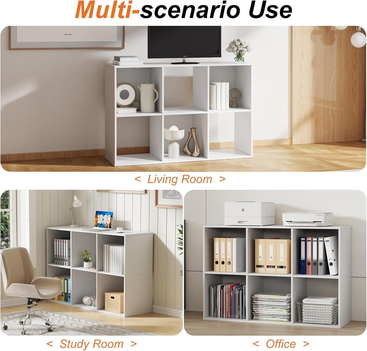 Sybels Cube Storage Shelf, 6-Cube Bookshelf with Removable Dividers，a Versatile Organizer , suitable for living rooms, home offices, and bedrooms, White