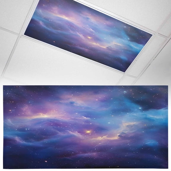 1 Pack Magnetic Fluorescent Light Covers, 2x4 Ft, Starry Sky Purple Navy Night Sky Nature Minimalist Art Magnetic Light Covers for Ceiling Lights Classroom Office Home Decor