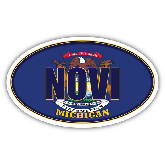 Novi City Michigan State Flag | MI Flag Oakland County Oval State Colors Bumper Sticker Car Decal 3x5 inches