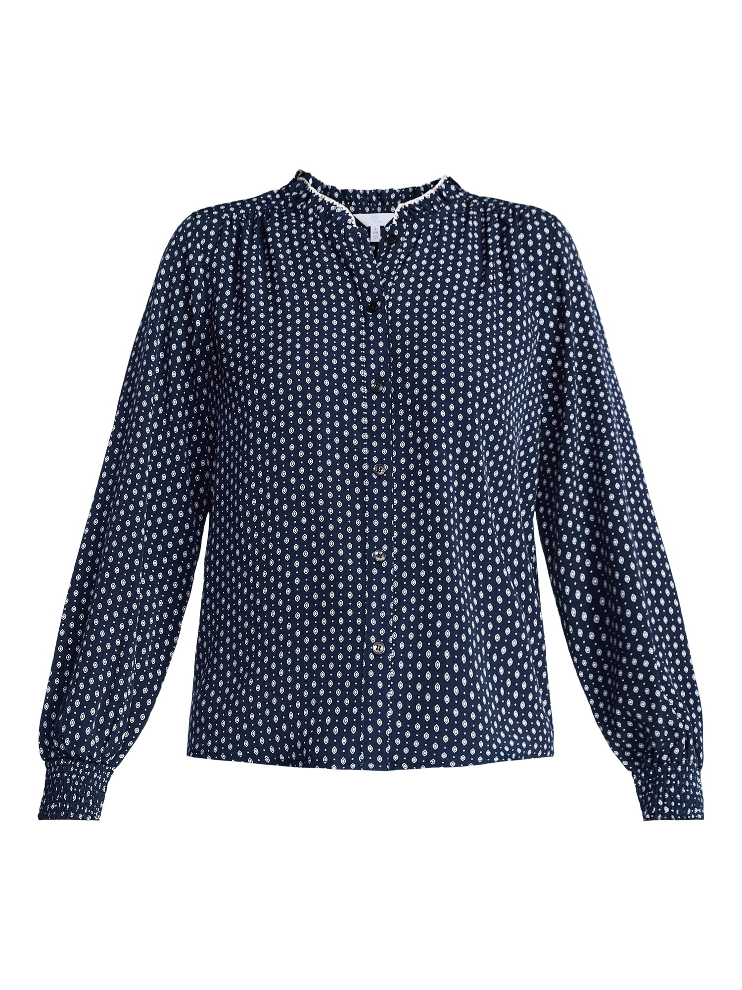 Time and Tru Women's Ruffle Button Down Blouse with Long Sleeves, Sizes XS-XXXL