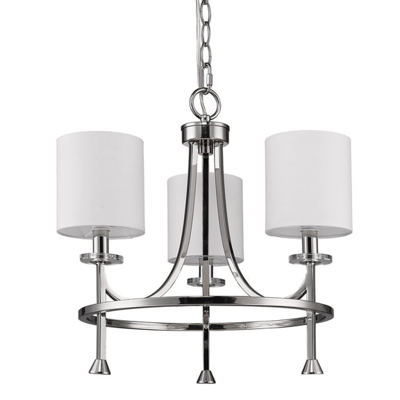 Kara 3-Light Polished Nickel Chandelier With Fabric Shades And Crystal Bobeches