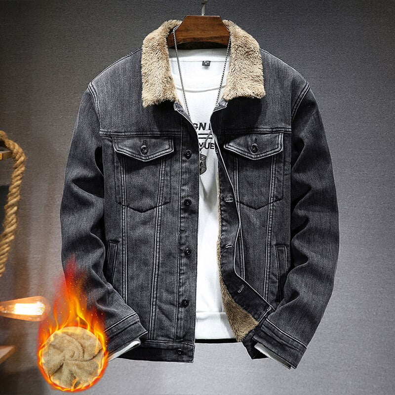 Veste en Jean Epaissi Hiver 2022 Polaire Chaude Veste en Jean slim Coupe Decontractee Laine Jeune Homme denim Parker Walmart