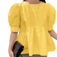 thumbnail image 4 of VONDA Women Elegant Pleated Solid Color Ruffled Hem Tops O-Neck Puff Sleeve Blouse, 4 of 4