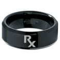 thumbnail image 2 of Tungsten Medical Prescription Pharmacy Symbol Band Ring 8mm Men Women Comfort Fit Black Beveled Edge Polished, 2 of 4