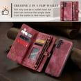 thumbnail image 6 of for Samsung Galaxy S25 Premium PU Leather Folding Case, Multiple Card Slots Design, Wrist Strap Zipper Pocket Kickstand Magnetic Snap, Wireless Charging for Samsung Galaxy S25, Red, 6 of 10