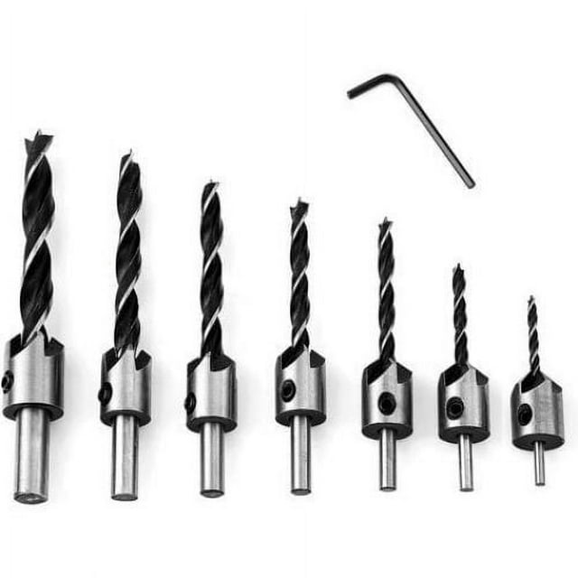 7 brocas para madera con avellanador HSS, escariadores de carpintería, brocas avellanadas para taladrar núcleos, brocas avellanadas con avellanador y tope de profundidad, juego de brocas avellanadas