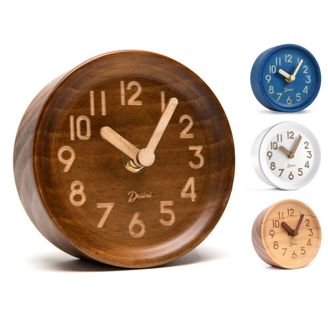 Reloj de sobremesa Driini, analógico, madera de pino, 11 cm, madera de pino oscura