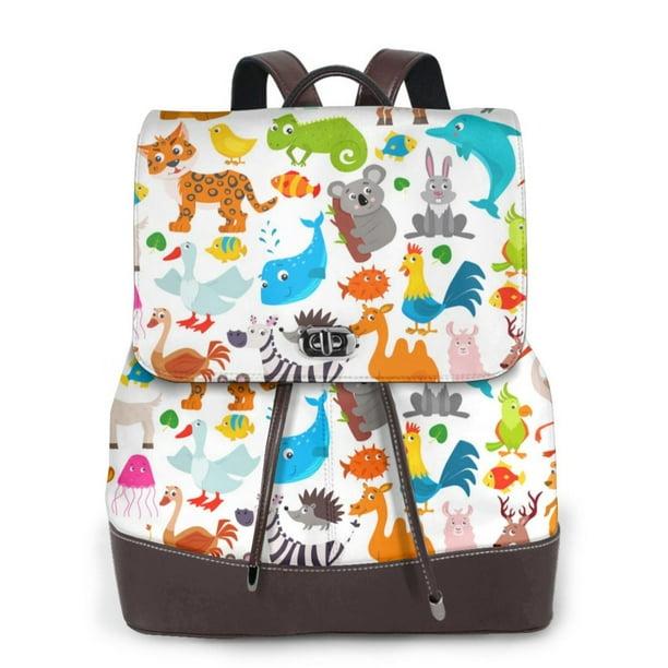 Disketp Animals Mochila de Cuero para Mujer, Bolso de Espalda Antirrobo con Estilo para Viaje, Trabajo y Uso Diario