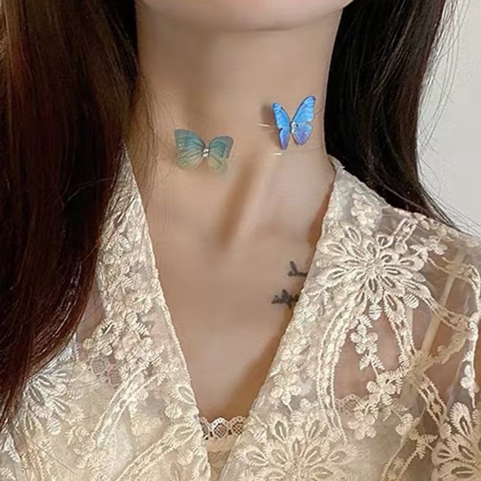 Visland Butterfly Choker Necklace Boho Invisible Chain Butterfly