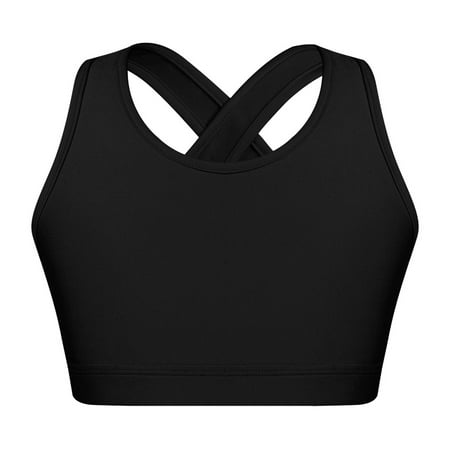 Ocealan Girls Crisscross Back Sports Bra Gymnastics Dance Sports Crop Top Yoga Shirts Black 12