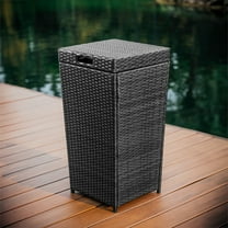 Phoenix 35 Gallon Outdoor Trash Can with Lid, Hideaway Wicker Rattan Garbage Can, Black