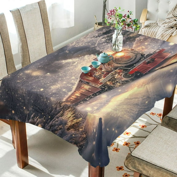 BZSMCE Square Tablecloth Red Christmas Train Pattern Tableclothes