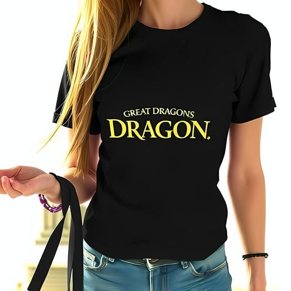 GREAT DRAGONS DRAGON Cotton Short Sleeve T-Shirt for Women - Bold Yellow Graphic Tee with Fantasy Appeal