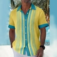 thumbnail image 2 of Inglocry Frontaley Men Shirts, Men's Cuba Guayabera Button Front Shirt, Striped Printed Short Sleeves Summer Shirts For Men Yellow 3XL, 2 of 5
