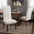 thumbnail image 2 of GDF Studio Kenan Contemporary Tufted High Back Dining Chairs, Set of 2, Natural Fabric and Dark Brown, 2 of 6