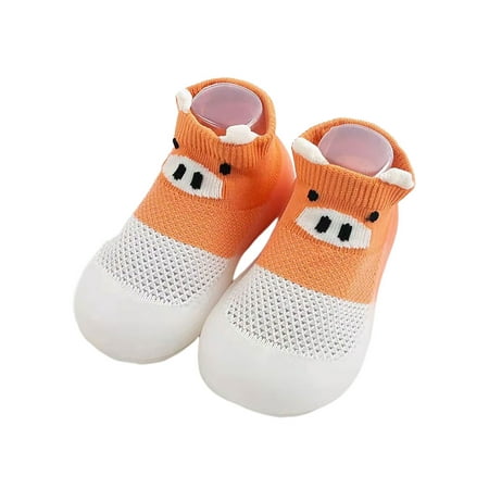 

Tenmix Baby Floor Sock Shoes Prewalker Flats Barefoot First Walking Shoe Rubber Sole Socks Sneakers Infant Anti-Collision Comfort White+Orange 8C-9C
