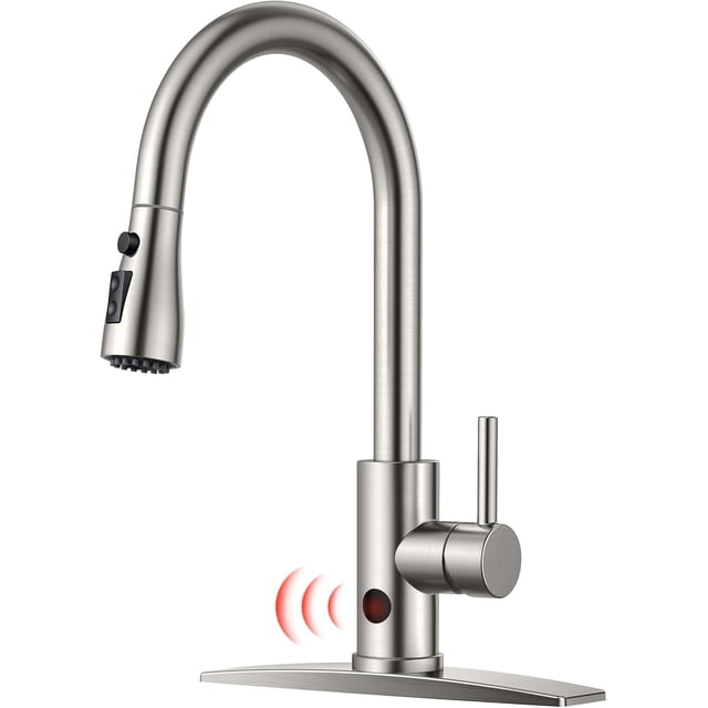 Robinet de Cuisine avec Modes de Pulvérisation à Descente, Acier Inoxydable, Haut Arc, Robinets d'Évier de Cuisine Vintage, Poignée Unique, Robinet Extractible pour Ferme, Caravane, VR, Bar, pour Ou Trou, Nickel Brossé