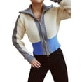 thumbnail image 1 of TRKIYQC Suéter con cremallera de otoño para mujer, chaqueta de punto con cremallera doble de manga larga con solapa de retazos de color de punto, azul verde TRKIYQC moda, 1 of 6