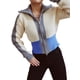 thumbnail image 1 of TRKIYQC Suéter con cremallera de otoño para mujer, chaqueta de punto con cremallera doble de manga larga con solapa de retazos de color de punto, azul verde TRKIYQC moda, 1 of 6