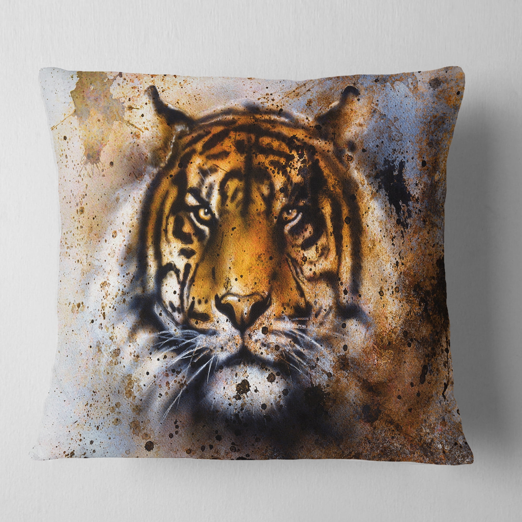 Designart Tiger Collage with Rust Design - Animal Throw Pillow - 16x16