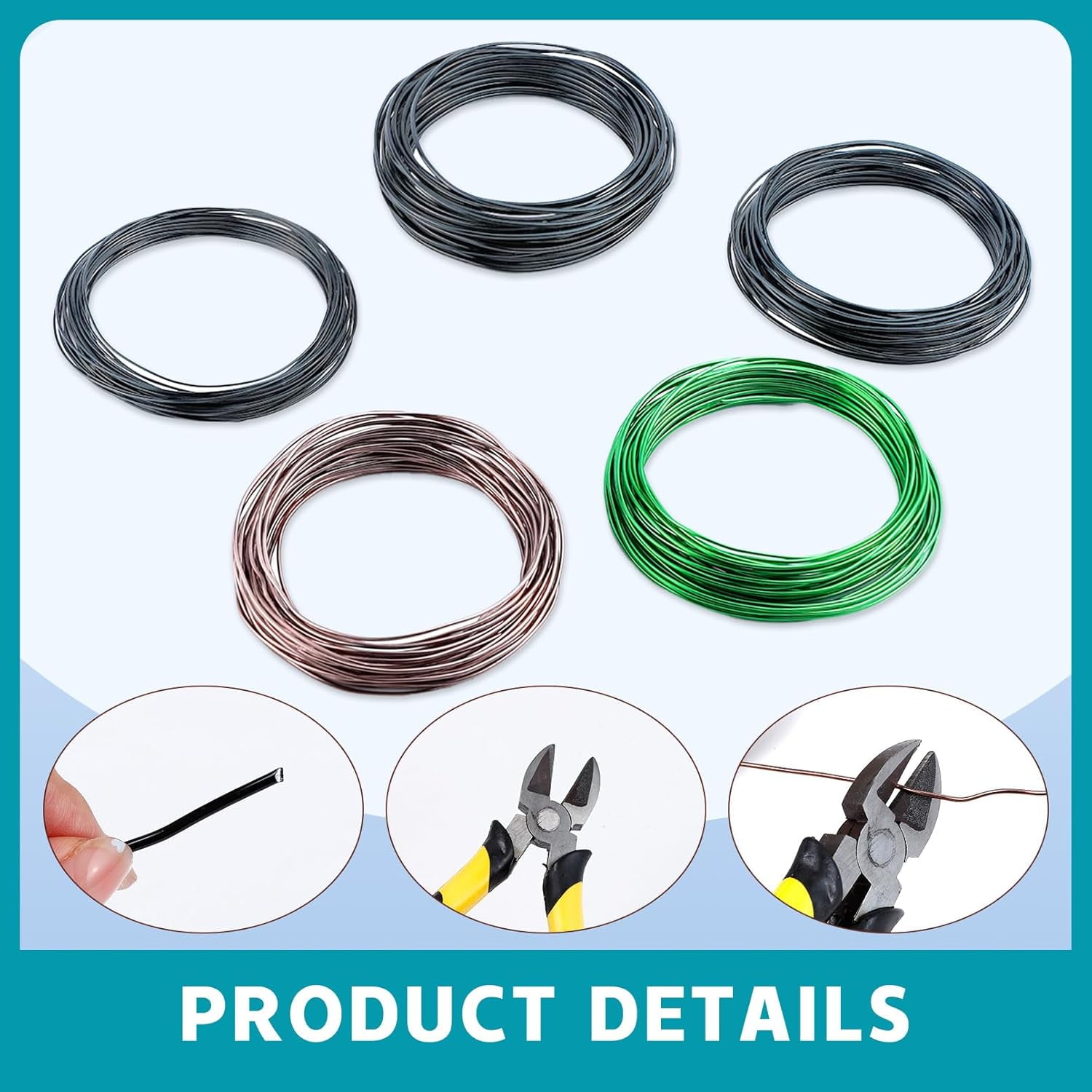 RGHJAR-5 Roll Bonsai Wires, Anodized Aluminum Bonsai Training Wire with Wire Cutter, 3 Colors and 3 Sizes (1mm, 1.5mm, 2mm), Total 160 Feet, Aluminum Wires for Indoor Garden Small Trunks DIY Tools