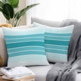 thumbnail image 2 of Minimalist Outdoor Pillow Covers Set of 2 Country Turquoise Gradient Stripes Waterproof Throw Pillow Case Decorative Square Cushion Cover for Patio Couch Garden Balcony, 16"x16", 2 of 9