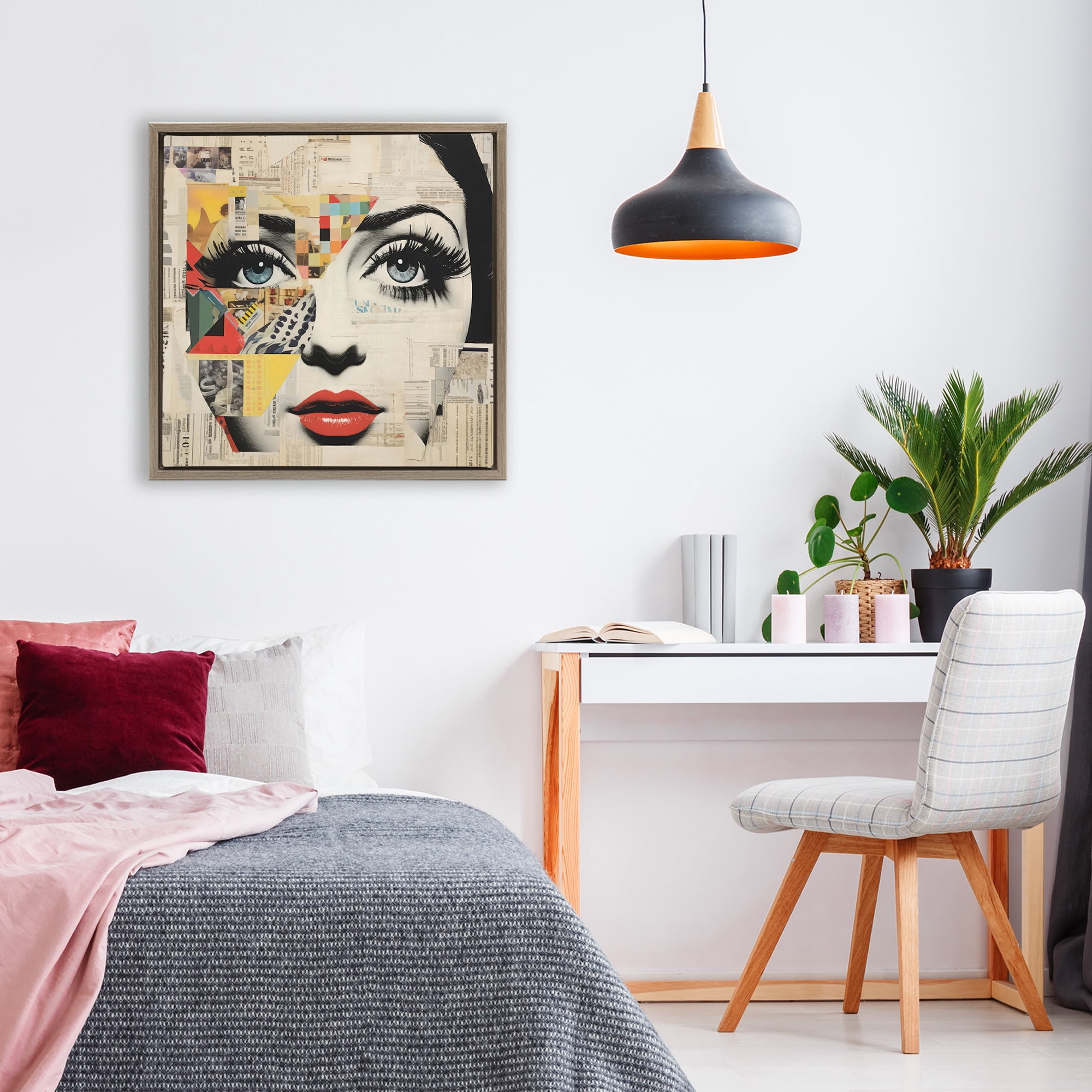Stupell Industries Fashion Collage Pop Portrait Brown Framed Floater Canvas Wall Art, design by Creative Studio