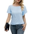 thumbnail image 2 of Beecarchil Women Casual Ruffle Short Sleeve Tops Summer Crew Neck Eyelet Shirts Flowy Dressy Tunic Blouses Light Blue S, 2 of 4