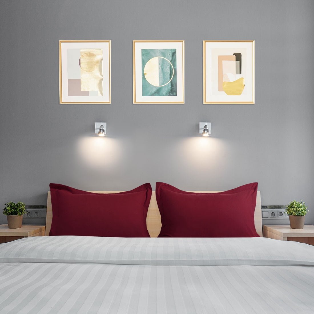 Unique Bargains 2-Pack Envelope Closure Pillow Sham King Burgundy