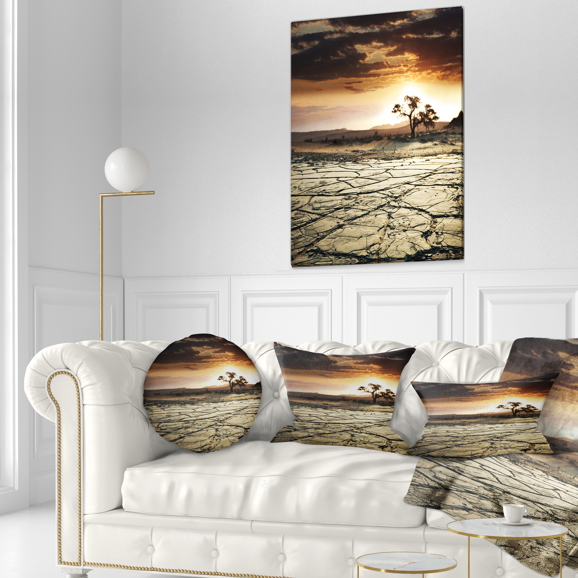 Designart Desert Gopi Cracked Drought Land - African Landscape Printed Throw Pillow - 12x20