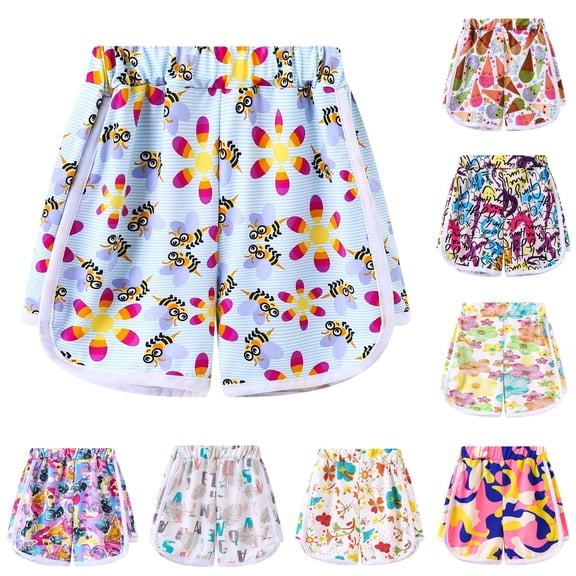 WERYOUNG Girls Athletic Shorts With Floral Print Performance Workout Beach Running Shorts Kids Lightweight Sport Shorts For Outdoor Training Stylish Bottoms 2-3 Years
