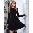 thumbnail image 4 of Women Long Sleeve Fall Dresses Flowy Casual Ribbed Knit Crew Neck Knee Length Sweater Dress Black L, 4 of 9