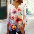 thumbnail image 2 of CYMMPU Spring Tops Button V Neck Flare Sleeve 3/4 Sleeve Blouses for Women Dressy Casual Loose Fit Summer Fashion Shirts Floral Pattern Pleated Dressy T-Shirts Multicolor L, 2 of 5