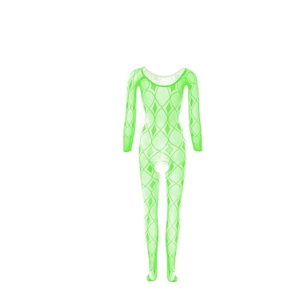 Lolmot Womens Sexy Fishnet Bodysuit Lingerie Long Sleeve Bodysuit Crotchless Mesh Bodystockings One Piece Teddy Lingerie Nightwear on Clearance