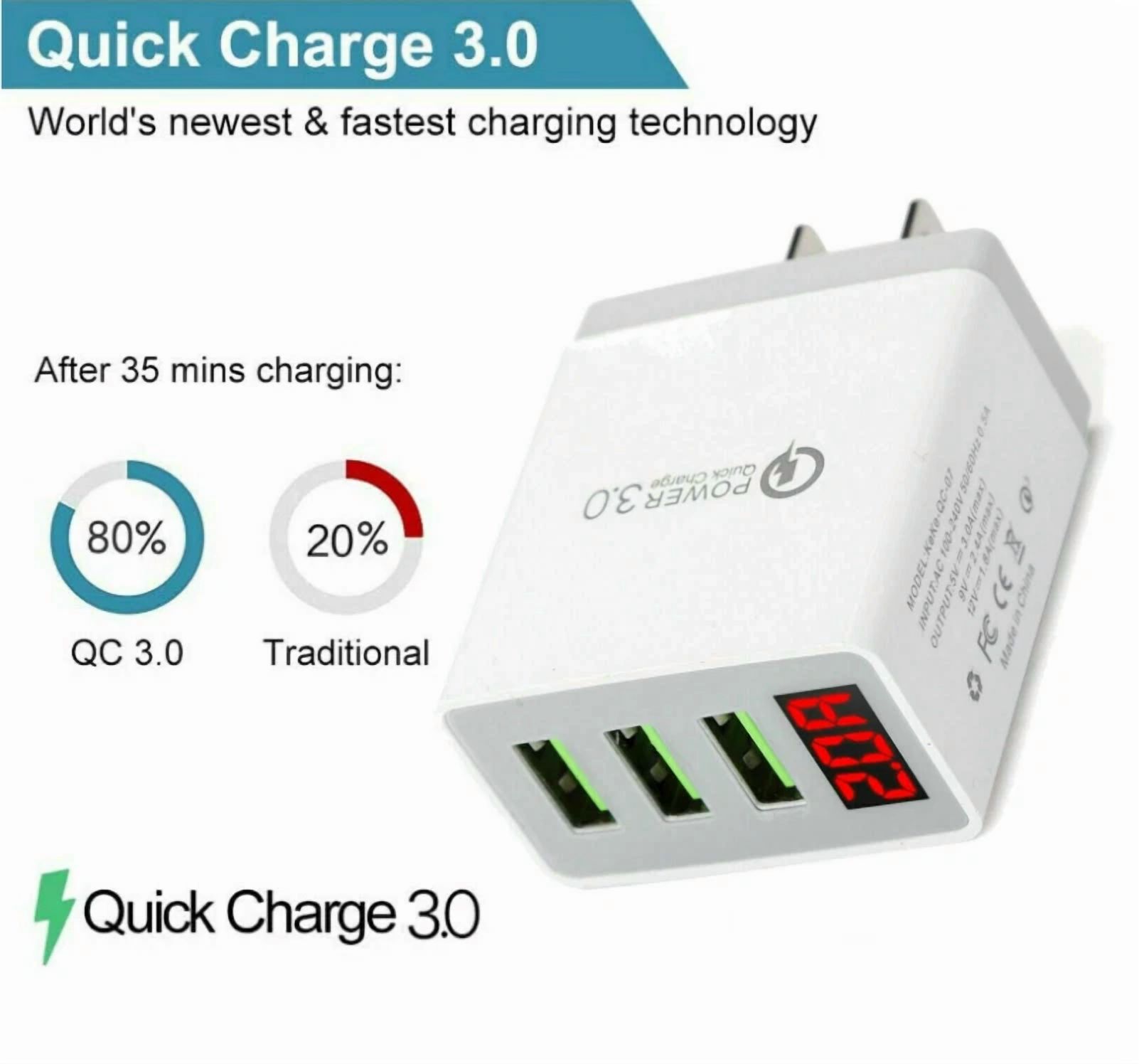 BUTTERFLY- 2 Pcs 3 Port Fast Quick Qc 3.0 Usb Hub Wall Charger Power Charge Adapter Us Plug