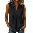 thumbnail image 6 of ClodeEU Women's V Neck Sleeveless Collared Pleated Blouse,Solid Color Casual Tank Top for Summer Black,Women's Plus L, 6 of 8