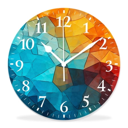 14 Inch Wall Clock Battery Operated Silent Clock Decorative for Office, Kitchen, Outdoor, Living Room，Vintage Bright Abstract Mosaic Print Ceramic Tile Fragment Multicolor