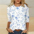 thumbnail image 2 of Inleife Three Quarter Sleeve Shirts for Women Casual Printed Round Neck 3/4 Sleeve T-shirt Loose Top, 2 of 5