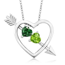 Gem Stone King 925 Sterling Silver Green Simulated Emerald and Green Peridot Heart and Arrow Pendant Necklace for Women (0.85 Cttw, with 18 inch Silver Chain)